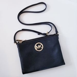 Michael Kors Black Leather Crossbody Bag, Gold